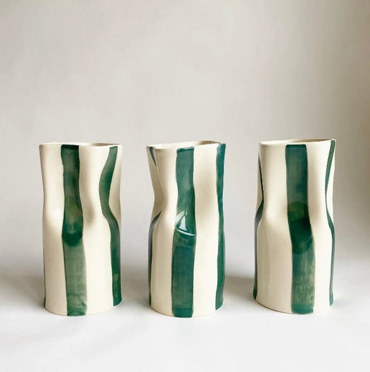 Striped Paper Bag Ceramic Vase in Land