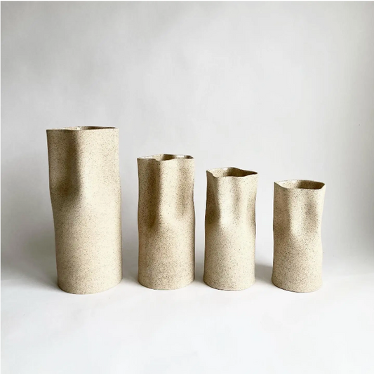 Paper Bag Ceramic Vase in Sand